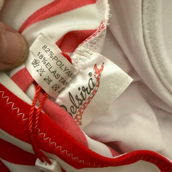NWT - Belsira Neck-holder Candy Striped Vintage Style Swimsuit (RED) - Picture 11 of 12